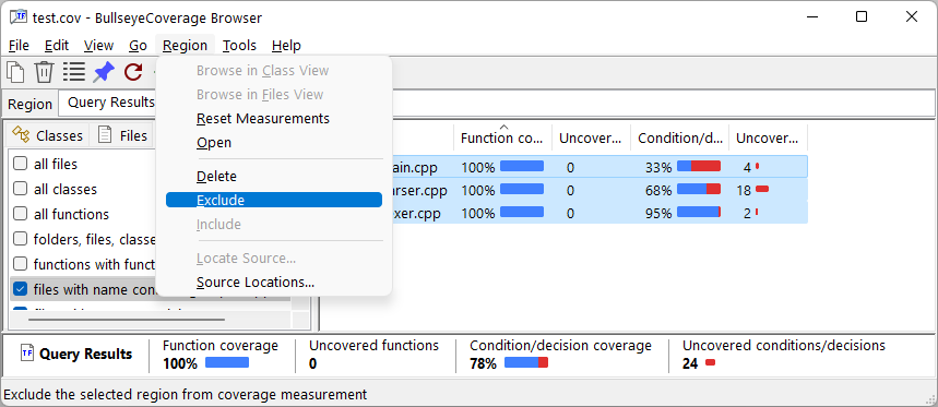 Menu command Region Exclude